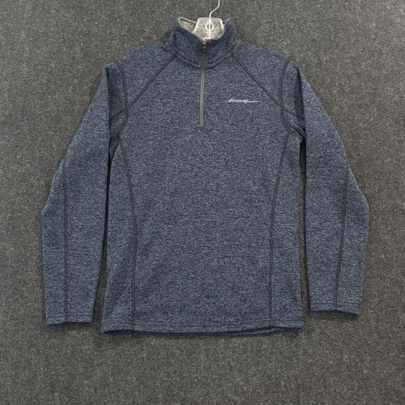 Eddie Bauer Sweater Men's Small Navy Blue Quarter 1/4 Zip Fleece Knit Pullover - Picture 1 of 8